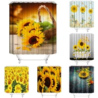 yellow sunflowers floral shower curtain waterproof fabric dragonfly butterfly rural country flowers bathtub decor bath curtains