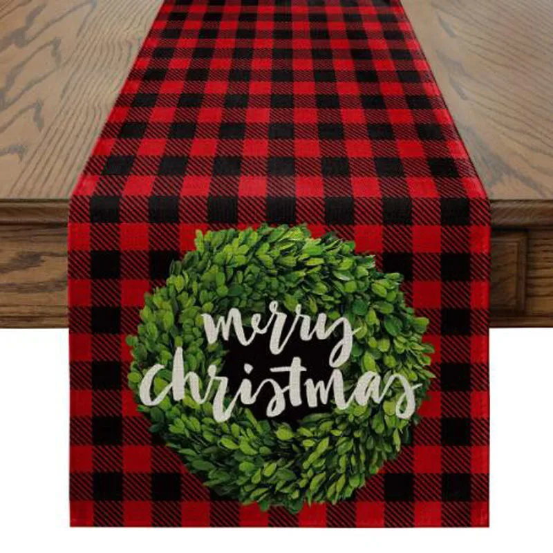 Natural Jute Burlap Christmas printed table runner flag kitchen coffee tea tablecloth table cloth cover party home decor images - 6