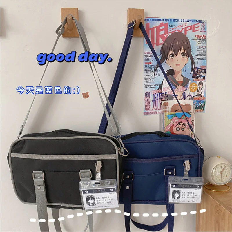 

Japanese canvas jk uniform bag female student bag campus shoulder bag lolita bag solid color messenger bag commuting bag