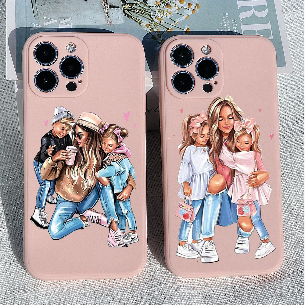 

PUNQZY Mother MaMa Of Girl Boy Mom Baby Cute Phone Case For iPhone 13 11 12 14 PRO MAX XR 6 8 7 Plus Holiday Gift Soft TPU Cover