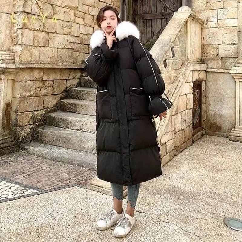 Women's Winter Coat Long Hooded Padded Jacket Warmth Parka Jacket Large Fur Collar Korean Fashion Student Wholesale Loose New