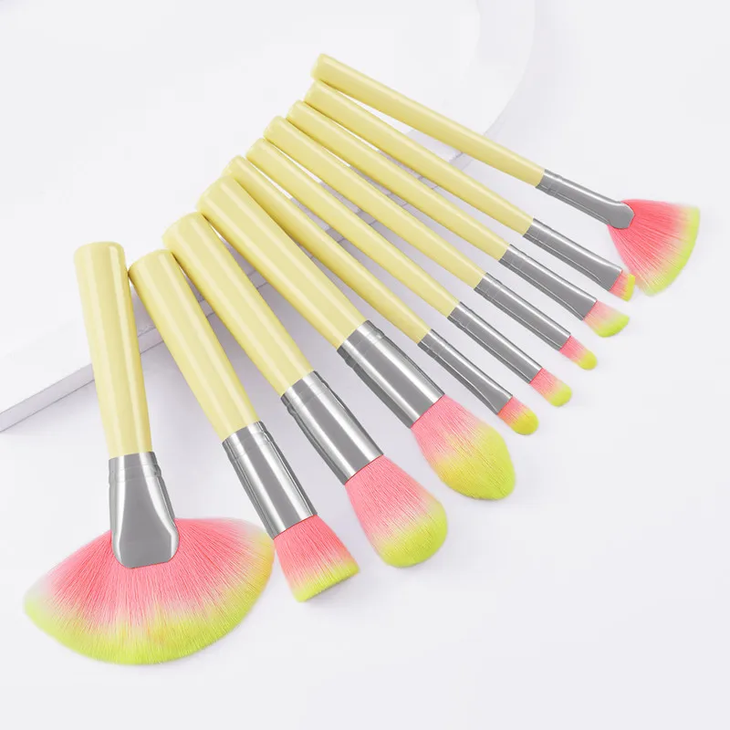 

10pcs Makeup Brushes Set Lemon Color wooden Handle For Women Foundation Lip Eye Liner Make up Brush Beauty Tools kit