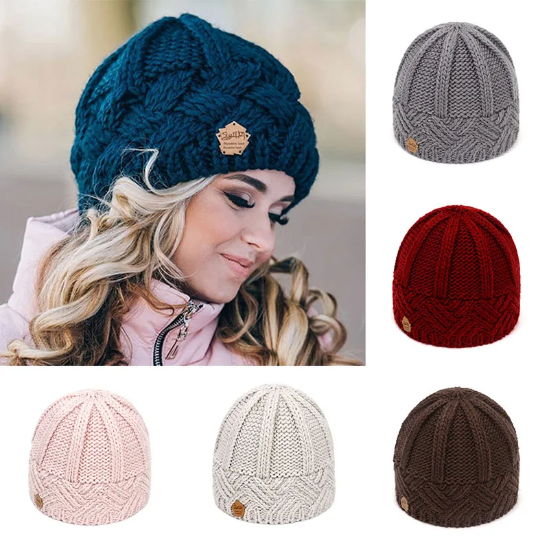 2022 Fashion New Women Autumn Winter Hat Bonnet Femme Chunky Thick Stretchy Hats Faux Fur Female Warm Knitted Beanie Girl Hats