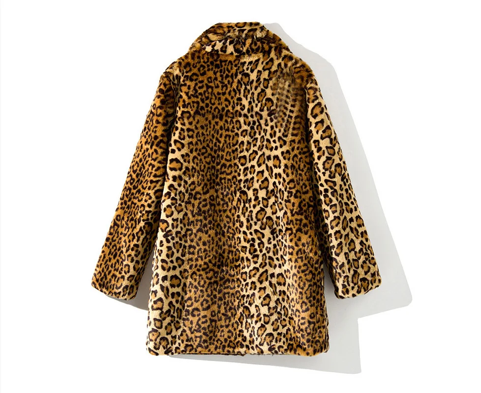 2022 Faux Fur Leopard Print Coat Women Sexy Medium Long Suit Collar Coat Coat Lady Leopard  Turn-down Collar  Loose Jacket