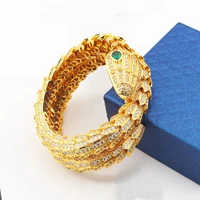 europe america luxurious style women lady plated gold color double circle settings zircon snake snakelike thick bangle bracelet