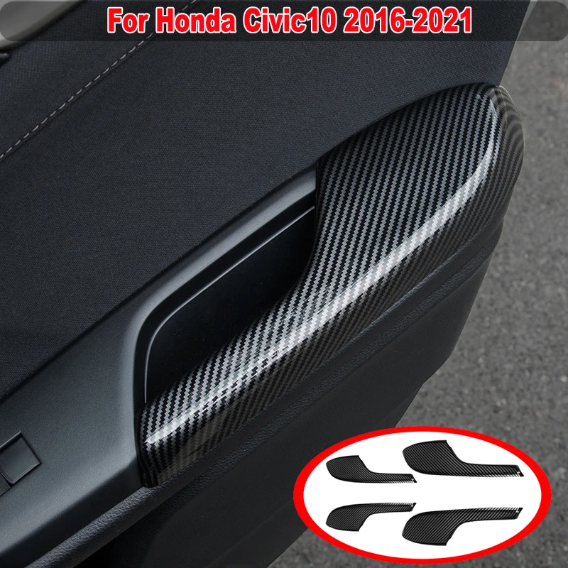 RHD для Honda Civic10 2016-2021, автомобильная внутренняя дверная ручка, подлокотник, рамка, крышка, декоративная наклейка, автомобильные аксессуары из углеродного волокна RHD для Honda Civic10 2016-2021, автомобильная внутренняя дверная ручка, подлокотник, рамка, крышка, декоративная наклейка, автомобильные аксессуары из углеродного волокна