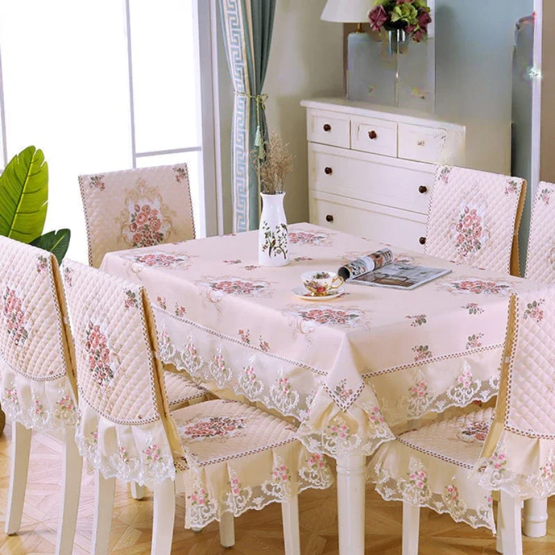 

Lace Solid Color Chair Cover European Style Dining Table and Stool Cover Household Dining Table Cloth, Chair Backrest Cloth