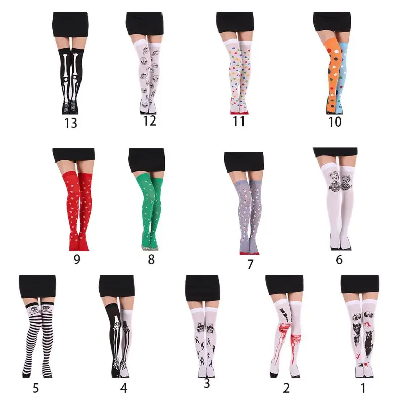 

652F 1Pair Women Polka Dots Long Socks Contrast Color Thigh High Stockings for Cospla