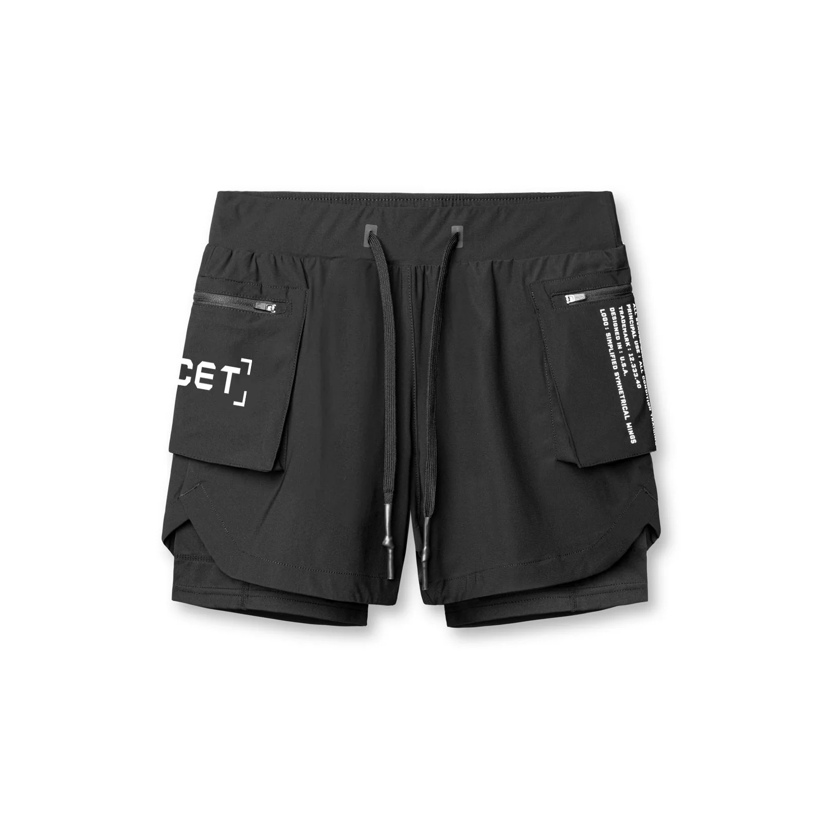 

Men's new summer sports fitness double-layer shorts with double pocket print Fast drying breathable running training fashion