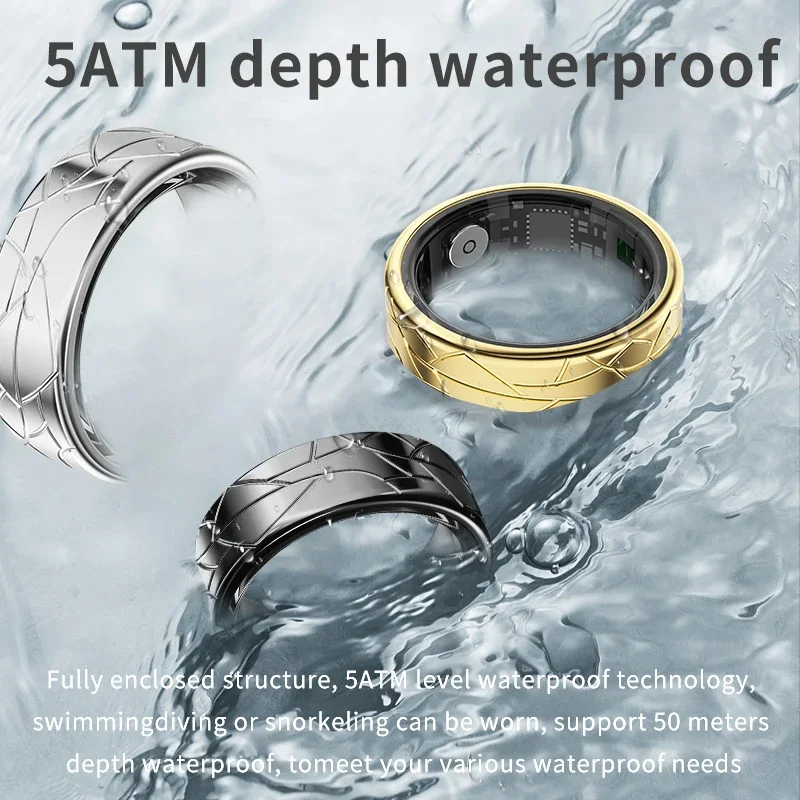 Smart Ring Men Women Heart Rate Blood Oxygen Sports Health Monitoring Deep Waterproof for Photo Control Brush Video E-book