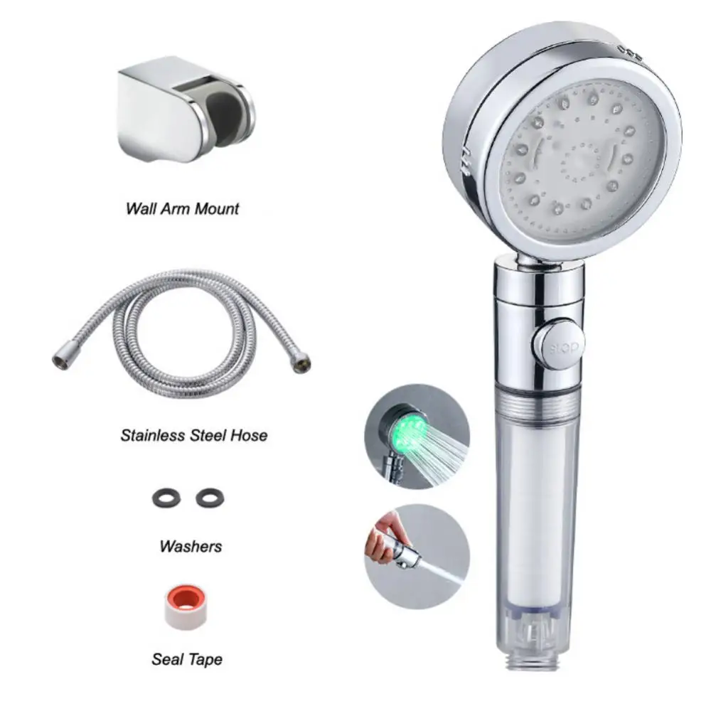 

Portable Automatically Color-changing 3 Colors Shower Head Water Saving Filter Hand Held Shower 360 ° Rotation Creative Spa Rain