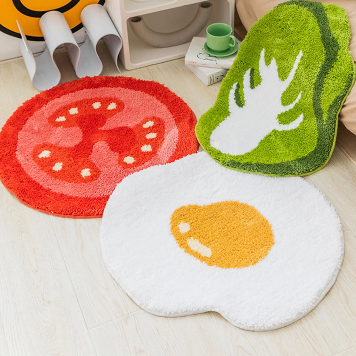

Ворсовый коврик для ванной комнаты, мягкая подстилка для рисования овощей и яиц, впитывающий Противоскользящий коврик для пола, домашний де...