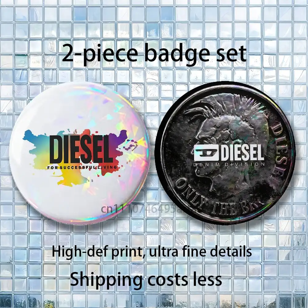 Фото Набор из 2 эмалевых значков B-Brand D-Diesel: Эстетичные круглые броши, модные сувениры, коллекционные товары, декор для одежды №2