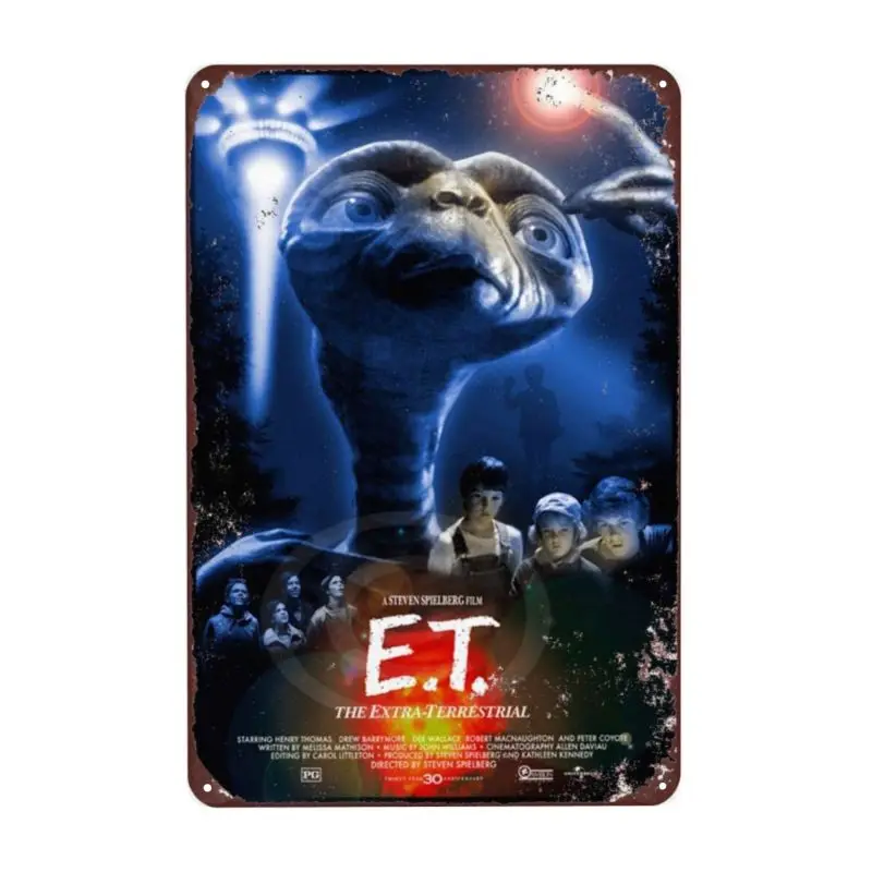

vintageTin Sign 8X12 inches 1982 E.T. The Extra Terrestrial Movie Classic Wall Poster Vintage Retro Tin Sign room decoration men