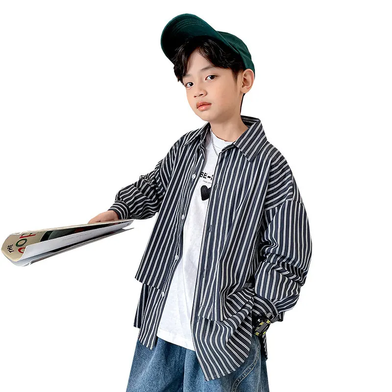 

Korean Hot Deals Boys Long Sleeve Vertical Striped Shirts Tops New Spring Autumn Teenager Boys Casual Shirt Kids Clothes 5-14Yrs