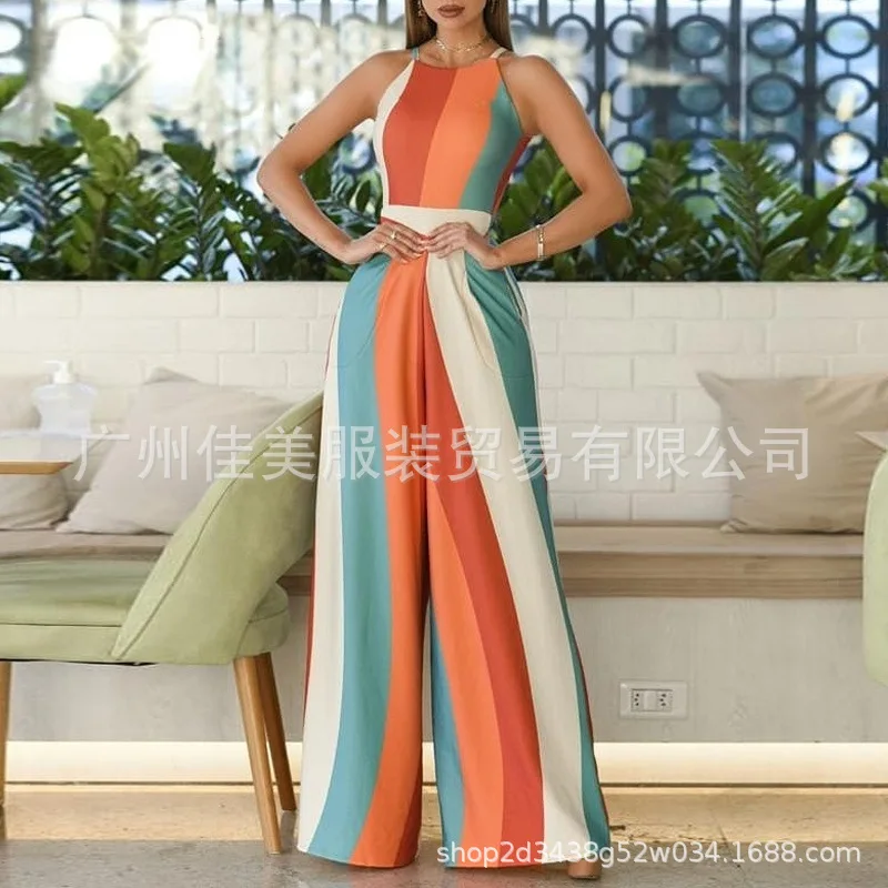 

Women's Jumpsuit Summer 2021 New Office Lady O-Neck Sleeveless Sexy Elegant Jumpsuit
