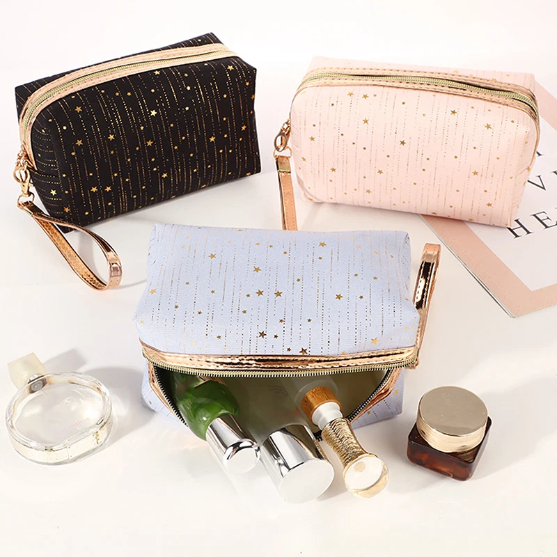 

2022 Fashion Cosmetic Bag Women Bronzing Bling Stars Makeup Bags Travel Organizer Toiletry Kits Portable Make Up Bags Beautician