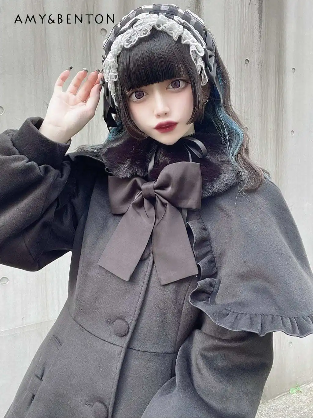 Японские милые шерстяные куртки средней длины со строчкой в стиле ретппи милое