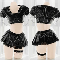japanese dark witch academy uniform cosplay chain underwear patent leather lolita girl sexy party tops skirt lingerie set gifts