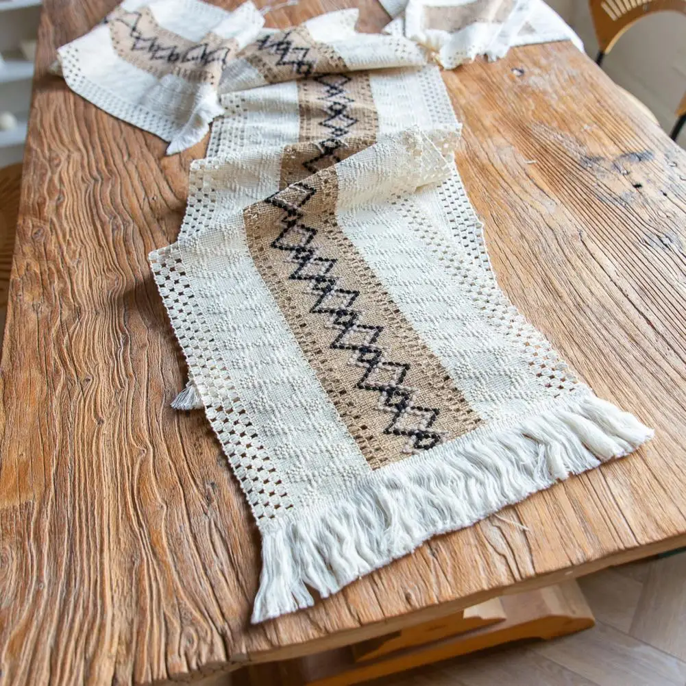

Damage-resistant Table Runner Hollow Design Table Runner with Tassels Farmhouse Chic Dining Table Cloth for Boho Bridal Shower