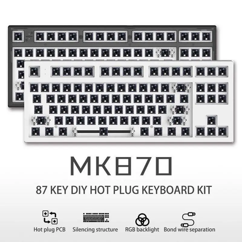 MK870 Mechanical Keyboard Kit Full RGB Backlit LED Hot Swappable Socket Programmable USB C Transparent Black/blue/pink Case