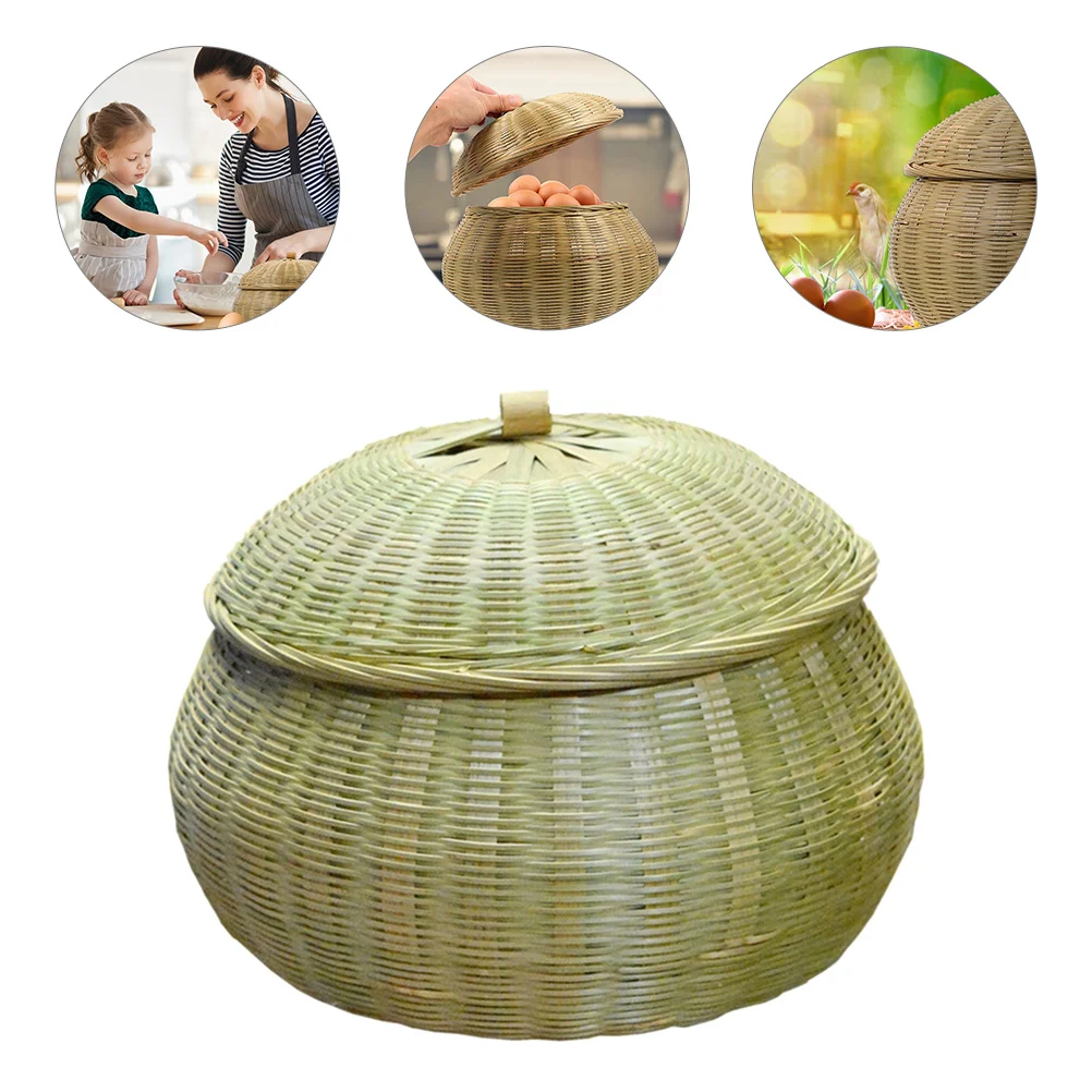

Storage Basket Small Hamper Lid Rattan Storage Bins Bread Basket Wicker Fresh Eggs Basket Desk Organizer Bamboo Woven Basket