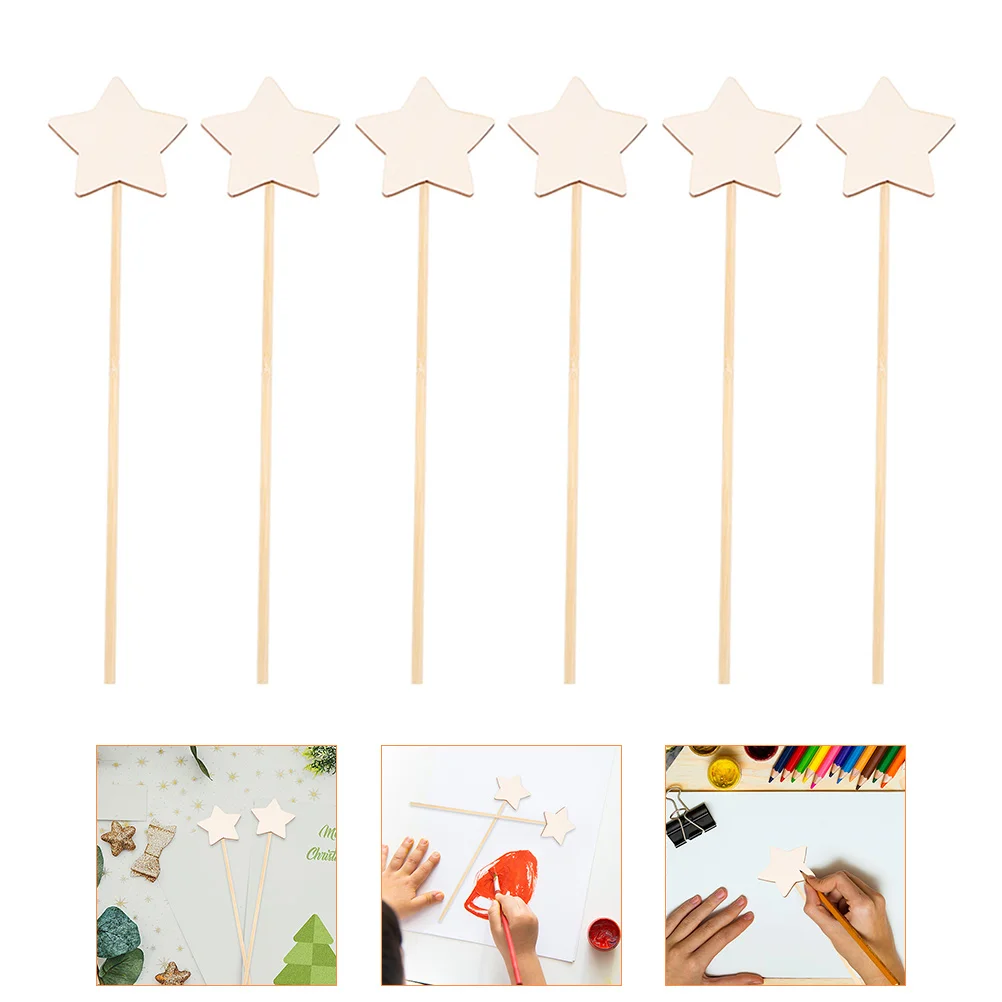 

6 Pcs Crown Decorations Painting Toy Crafts Children Painted Fairy Sticks Coloring Graffiti Wooden Blank Wands