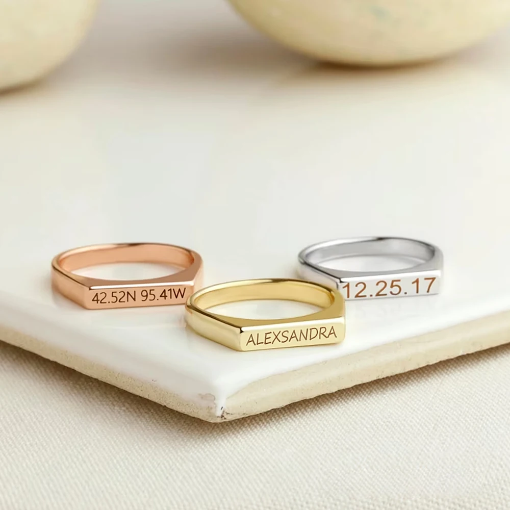 Fashion Women's Custom Ring Personalized Text Name Carving Stainless Steel Custom Ring For Women's Personality Accessories