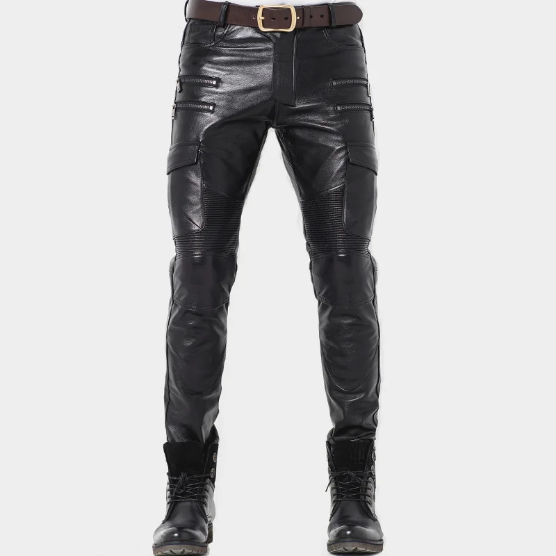 

Profession 2023 Genuine Motorcycle Biker Trousers High Quality Male Soft Leather Black Pants Protective gear