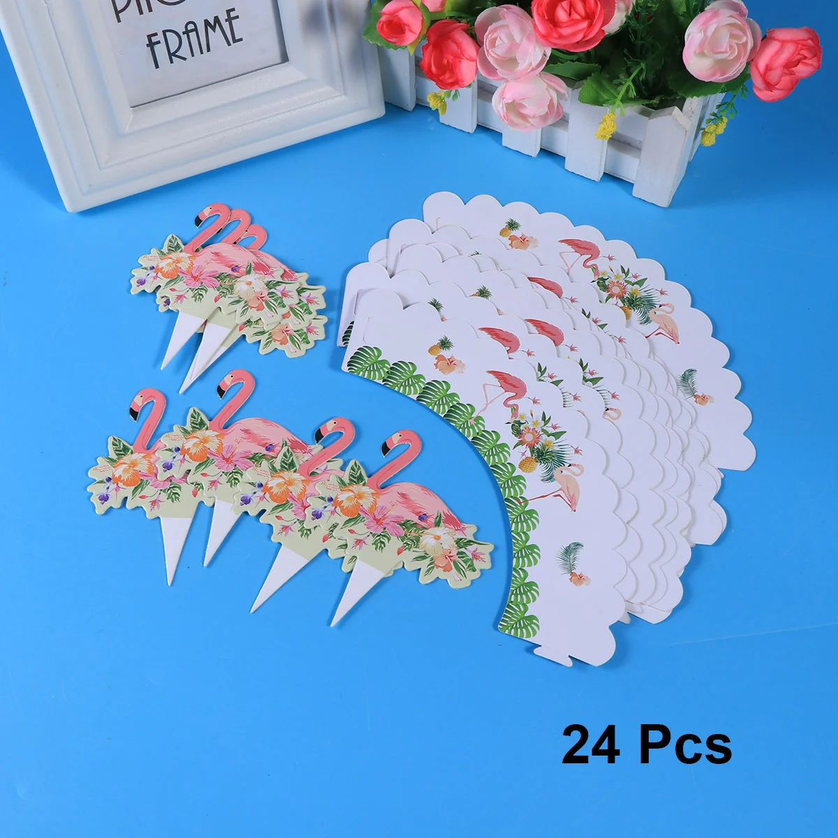 

24pcs Cupcake Topper Wrapper Set Lovely Cartoon Cake Decor Party Supplies for Baby Shower Kids Birthday