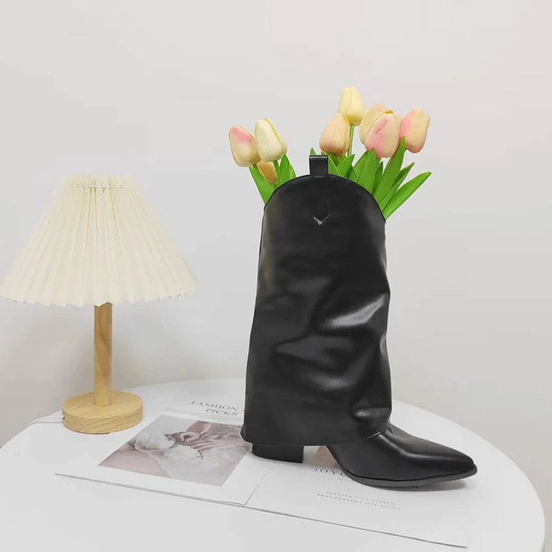 BUSY GRIL 2022 black square root straight trousers boots size 43 pointed toe knight british style calf boots