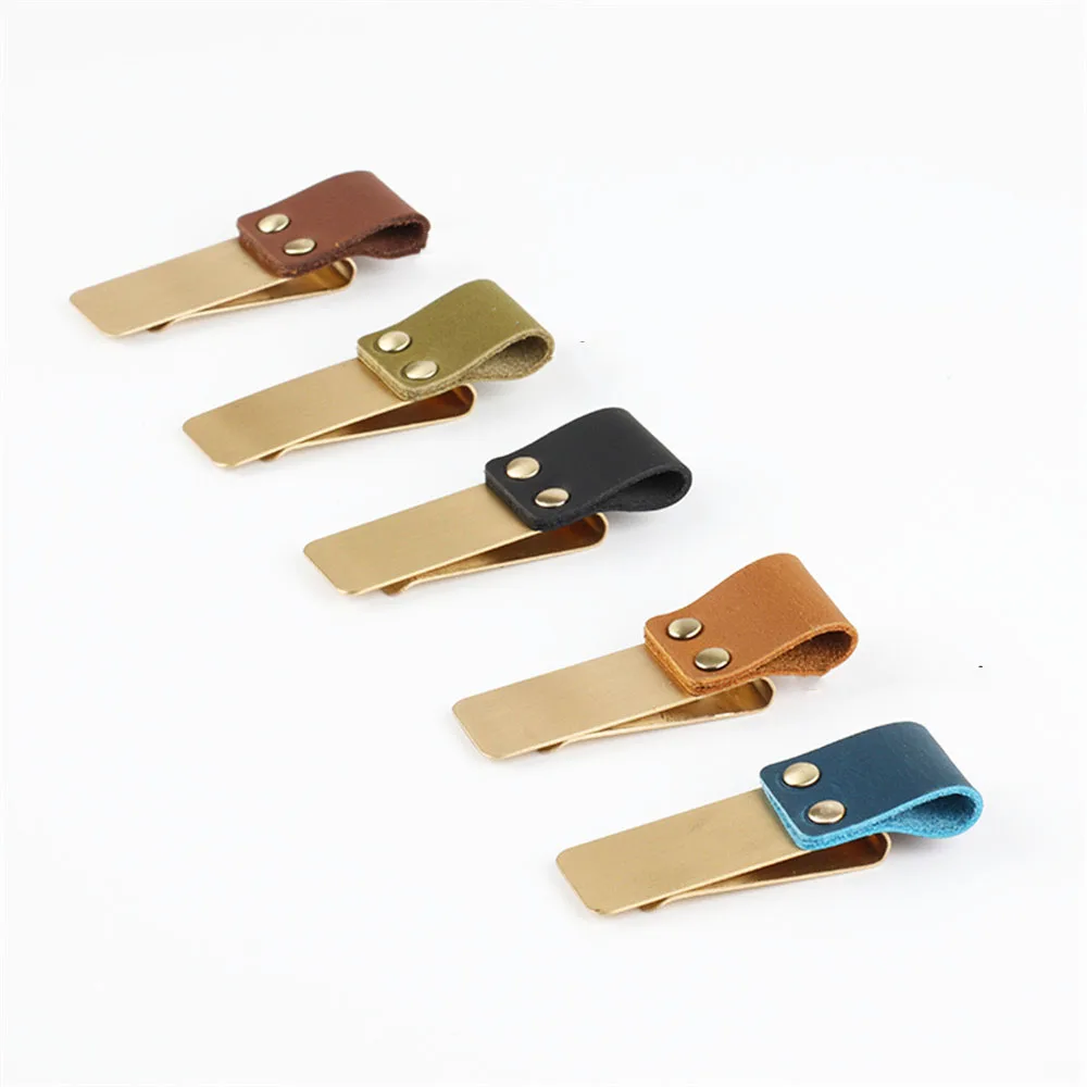

Metal PU Leather Pen Holder Brass Pencil Clip Vintage Dairy Notebook Bookmark Spiral Loose Leaf Tickets Memo Clamps
