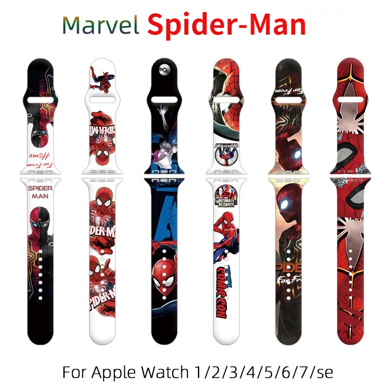

Ремешок с принтом из мультфильма «Marvel» Disney серия, браслет для Apple Watch 38 мм 40 мм 41 мм 42 мм 44 мм 45 мм, 1 2 3 4 5 6 7 SE
