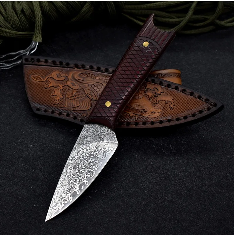 3-дюймовый охотничий нож с кобурой 67 слоев дамасское лезвие VG10 стальное очистка