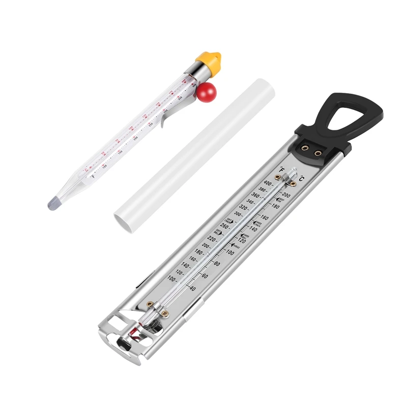 

2Pcs Stainless Steel Candy Thermometer Sugar Syrup Jelly Oil Deep Fry Thermometer With Hanging Hole
