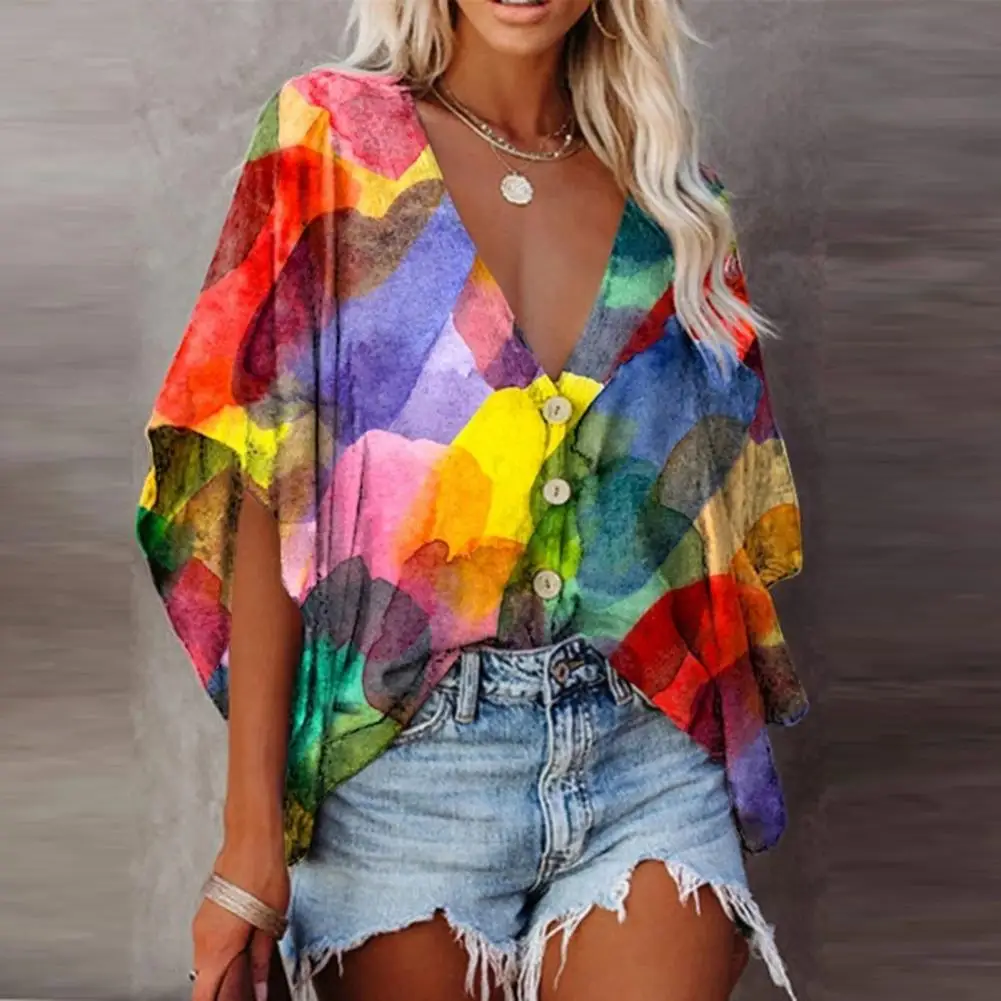 

Женская блузка с V-образным вырезом и рукавом-фонариком