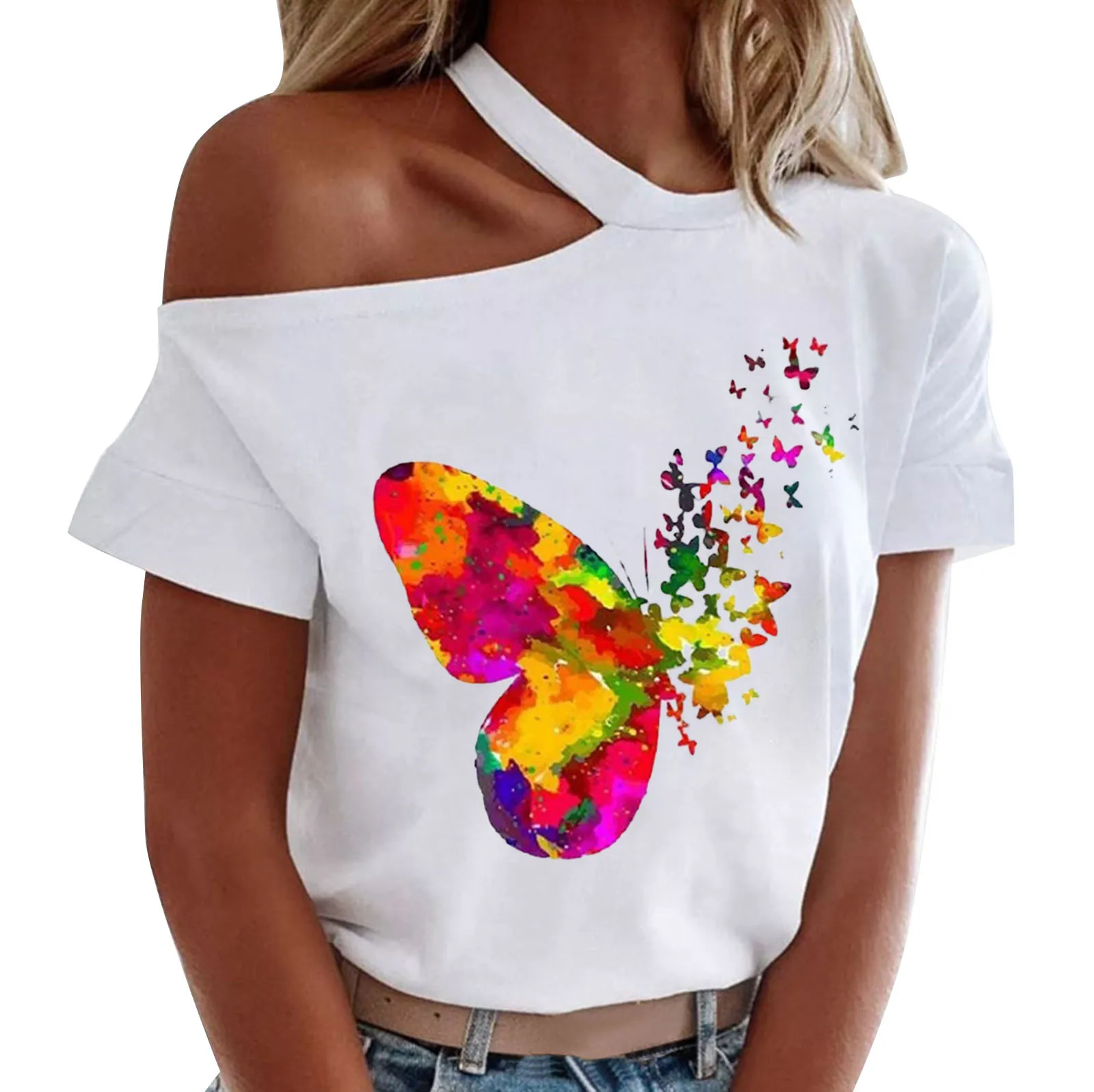 

Yellow Gold Women Womens Short Sleeve Shirt Women Casual Top Summer Cutout Off Shoulder Short Sleeve White Cooling Tights