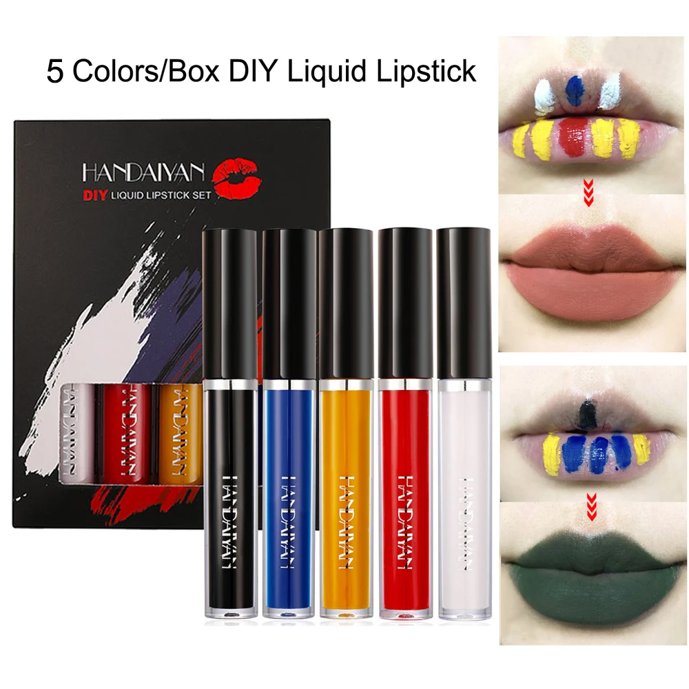 

Новинка, популярный блеск для губ «сделай сам», 5 цветов/набор, водостойкая Матовая жидкая помада, набор различных цветов, Новая косметика дл...