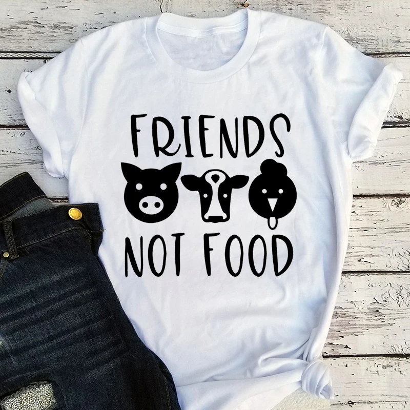 

Friends Not Food Clothing Women Vintage Tops Vegan Tshirt Women Harajuku Vegetarian 2022 Summer Graphic Tees Aesthetic XL
