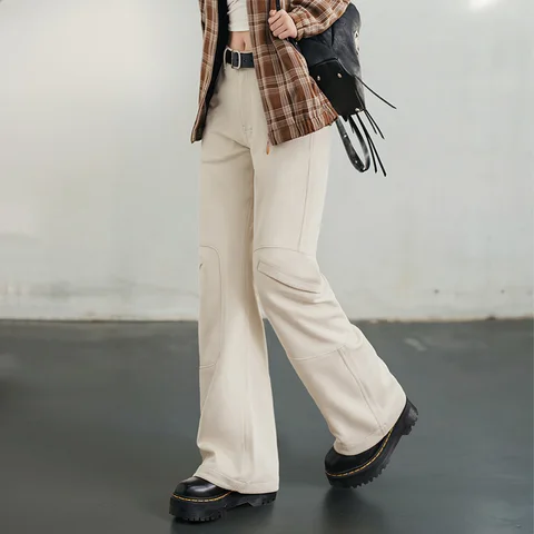 MADEN Женские белые прямые брюки из полиэстера