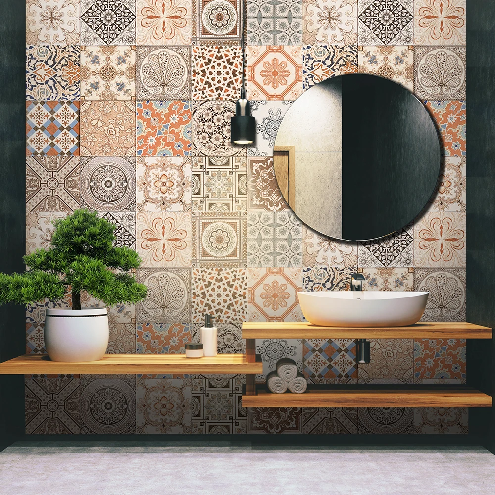 

20pcs Rococo Style Tiles Wall Sticker Kitchen Backsplash Wardrobe Bathroom Renovation Peel & Stick Waterproof Art Wall Decals
