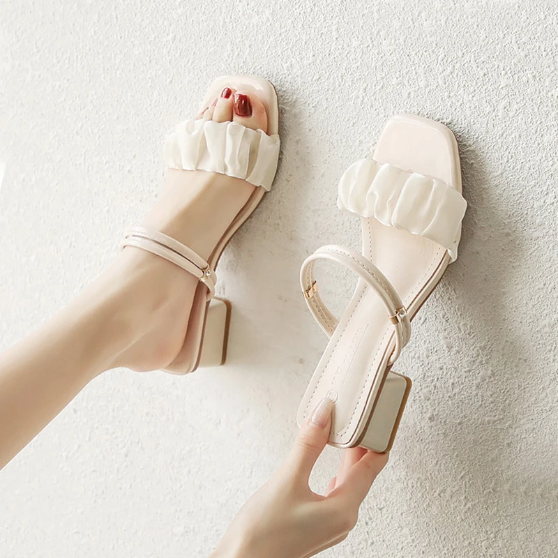 Sandals 2022 Women's Summer New Outer Wear Thick Heel Net Red French Middle Heel Fairy Wind High-heeled Sandals Fashion