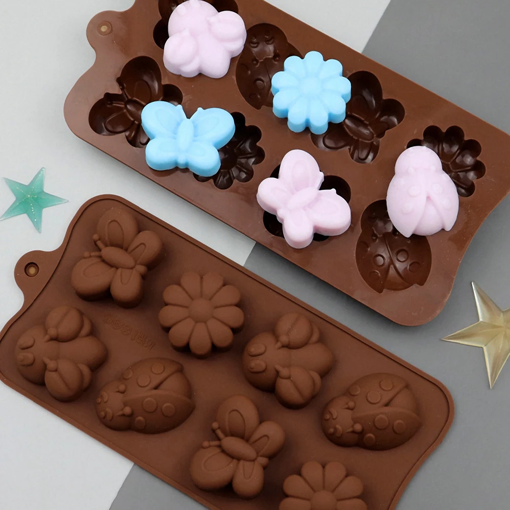 

8 Cavity Insect Butterfly Flower Silicone Chocolate Mold DIY Jelly Pudding Mold Kitchen Baking Tools Handmade Soap Mold Ice Tray