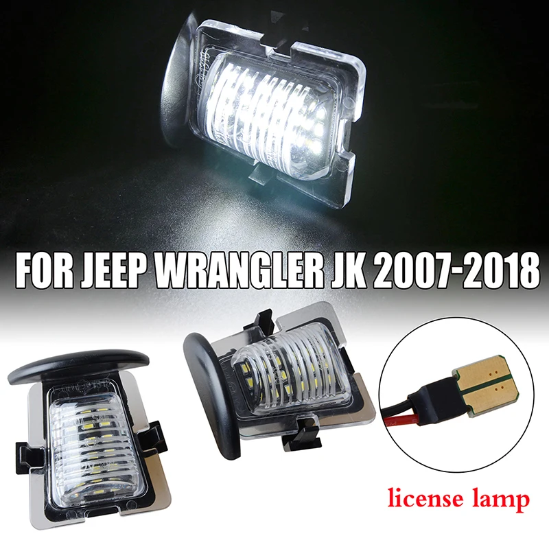 2 Pcs LED Rear Number License Plate Light  Assembly Fit For  Jeep Wrangler JK 2007-2018 JL 2019-2020 Car Accessories