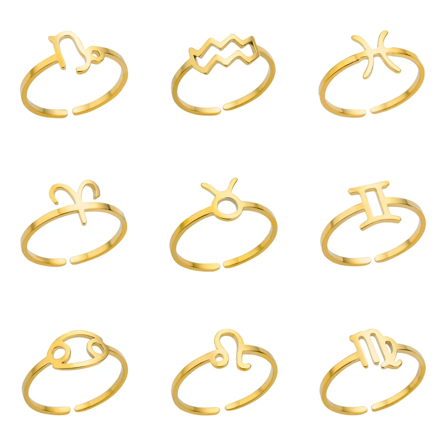

Stainless Steel Zodiac Rings For Women Men 12 Constellation Open Finger Ring Aries Virgo Gemini Libra Pisces Minimalist Jewelry