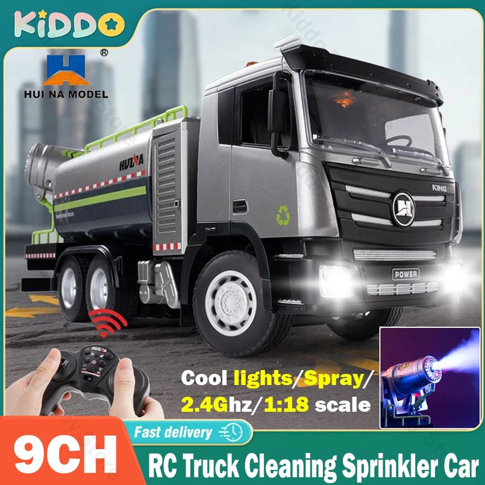 

Huina 1/18 RC Trucks 9CH City Cleaning Sprinkler Car with Light Dust Suppression Spray Gun Sanitation Engineering Vehicle Gifts