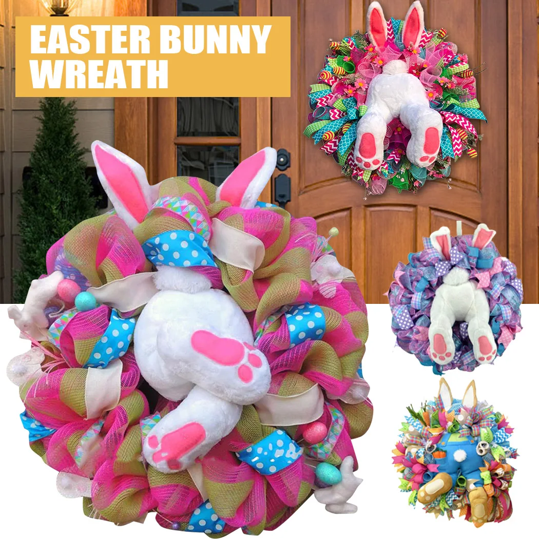 

Easter Bunny Wreath Rabbit Wreaths With Butt Ears Garland Front Home Door Decor Bunny Shape Ornaments