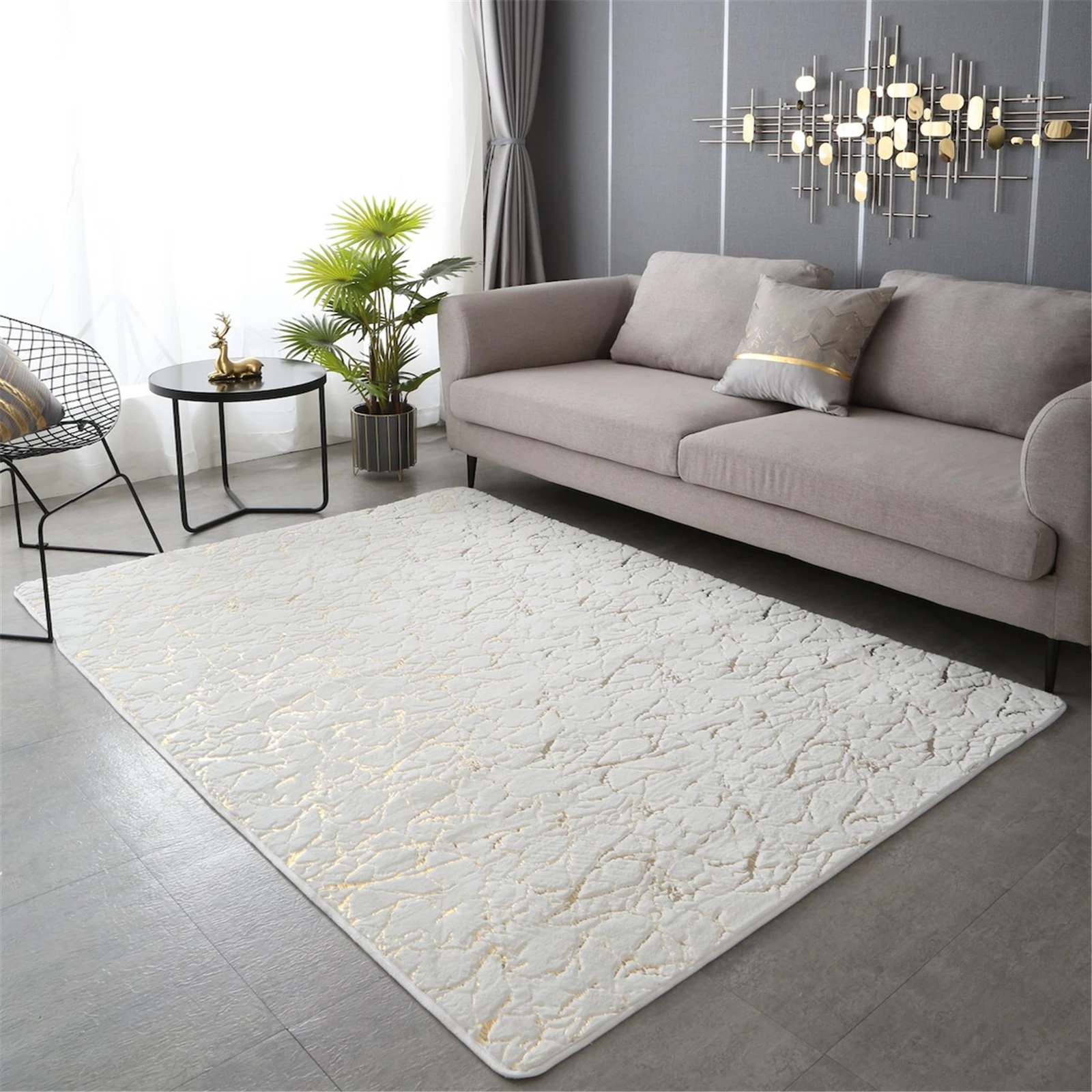 

Faux Rabbit Fur Area Rug Crack Gold Foil Print Carpets Living Room Home Decor Fluffy Bedside Floor Rugs Large Kids Play Mat