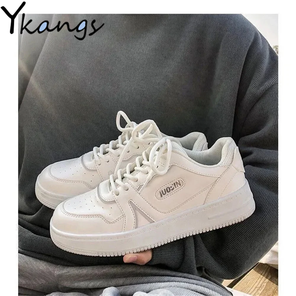 

Casual Flat Sports White Shoes Bf Student Lace-Up Running Tennis Sneakers Korean Trendy Women Kawaii Platform Vulcanize Trainers