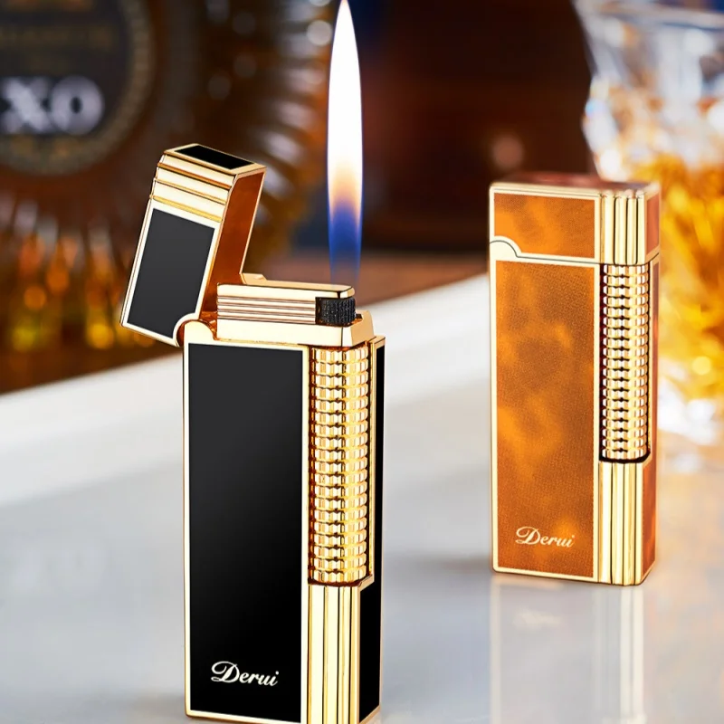 DERUI цинковый сплав черная смола бутановая газовая зажигалка боковой шкив